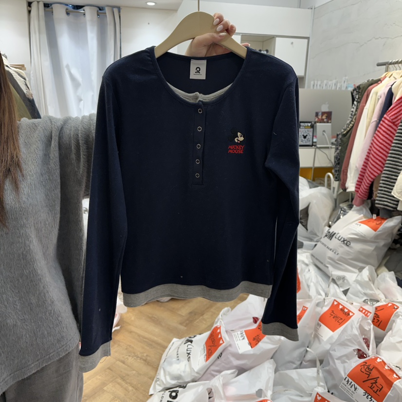 DE LINE韓國直郵㊣女士新款時尚人氣推薦職業真品長袖T恤紐扣DE LINE長袖T恤圖色4深藍色