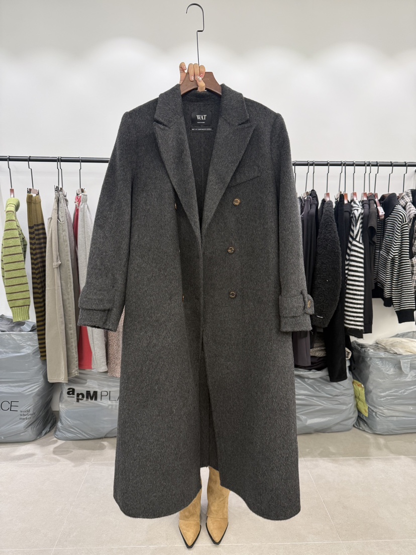 WATERMELON韓國代購㊣女士新款人氣時尚熱賣中長款大衣雙層WATER MELON中長款大衣圖色1墨色