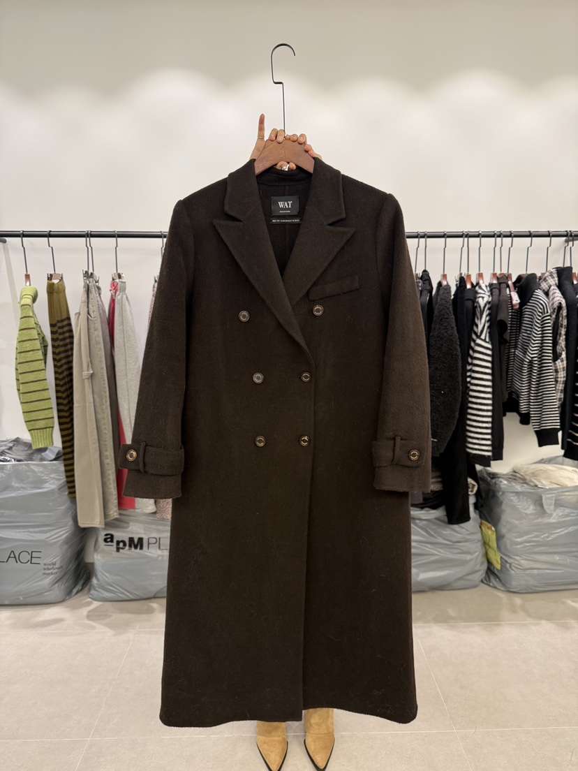 WATERMELON韓國代購㊣女士新款人氣時尚熱賣中長款大衣雙層WATER MELON中長款大衣圖色3棕色