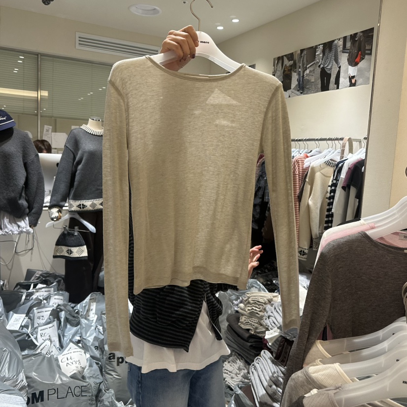 MOREMORE東大門㊣實拍女士新款休閑25秋冬人氣時尚真品長袖T恤more more長袖T恤圖色3米色
