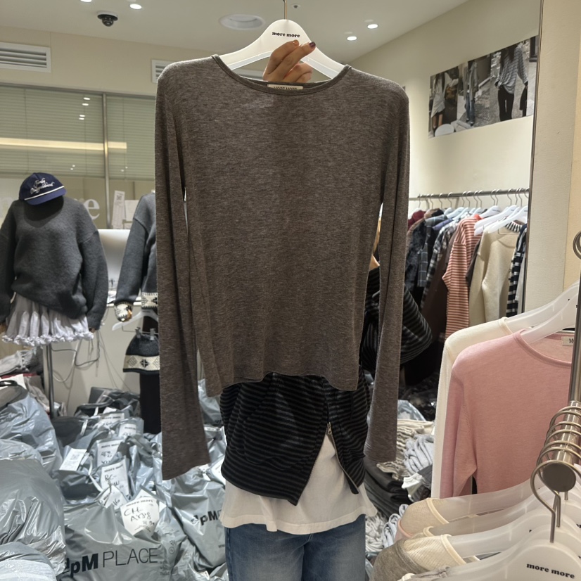 MOREMORE東大門㊣實拍女士新款休閑25秋冬人氣時尚真品長袖T恤more more長袖T恤圖色5灰色