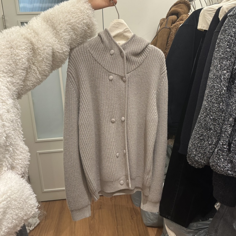 JADEMARKET韓國代購㊣女士新款熱賣職業真品毛衣雙層開衫連帽JADE MARKET毛衣圖色1