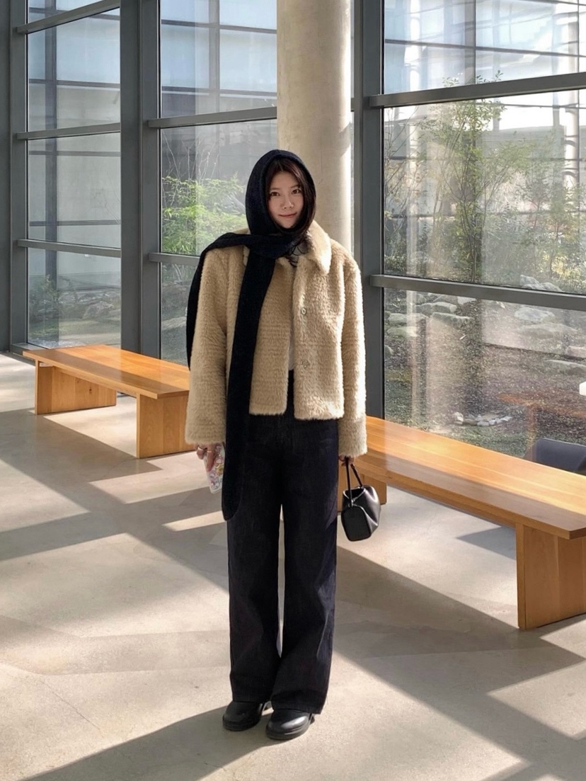 COURGETTE東大門㊣直郵女士新款推薦時尚職業真品短款大衣皮草COURGETTE短款大衣