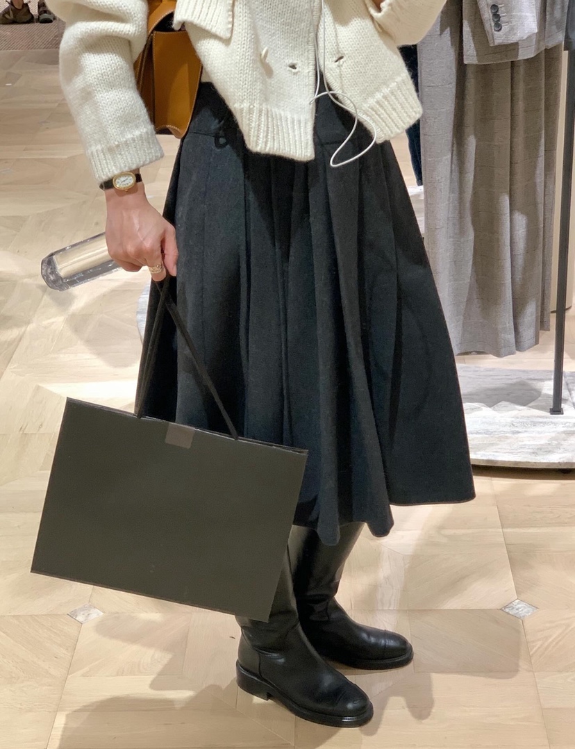 COURGETTE韓國代購㊣女裝新款25秋冬時尚半身裙中短裙羊毛褶裙COURGETTE半身裙/中短裙