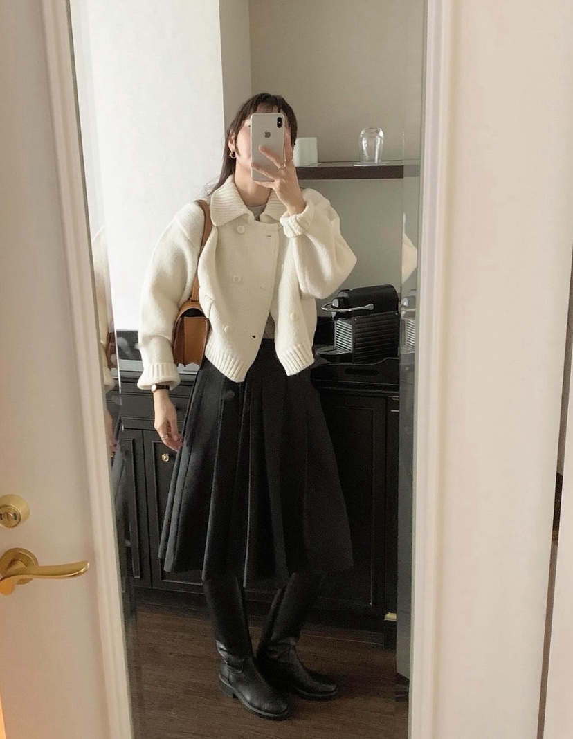 COURGETTE韓國代購㊣女裝新款25秋冬時尚半身裙中短裙羊毛褶裙COURGETTE半身裙/中短裙