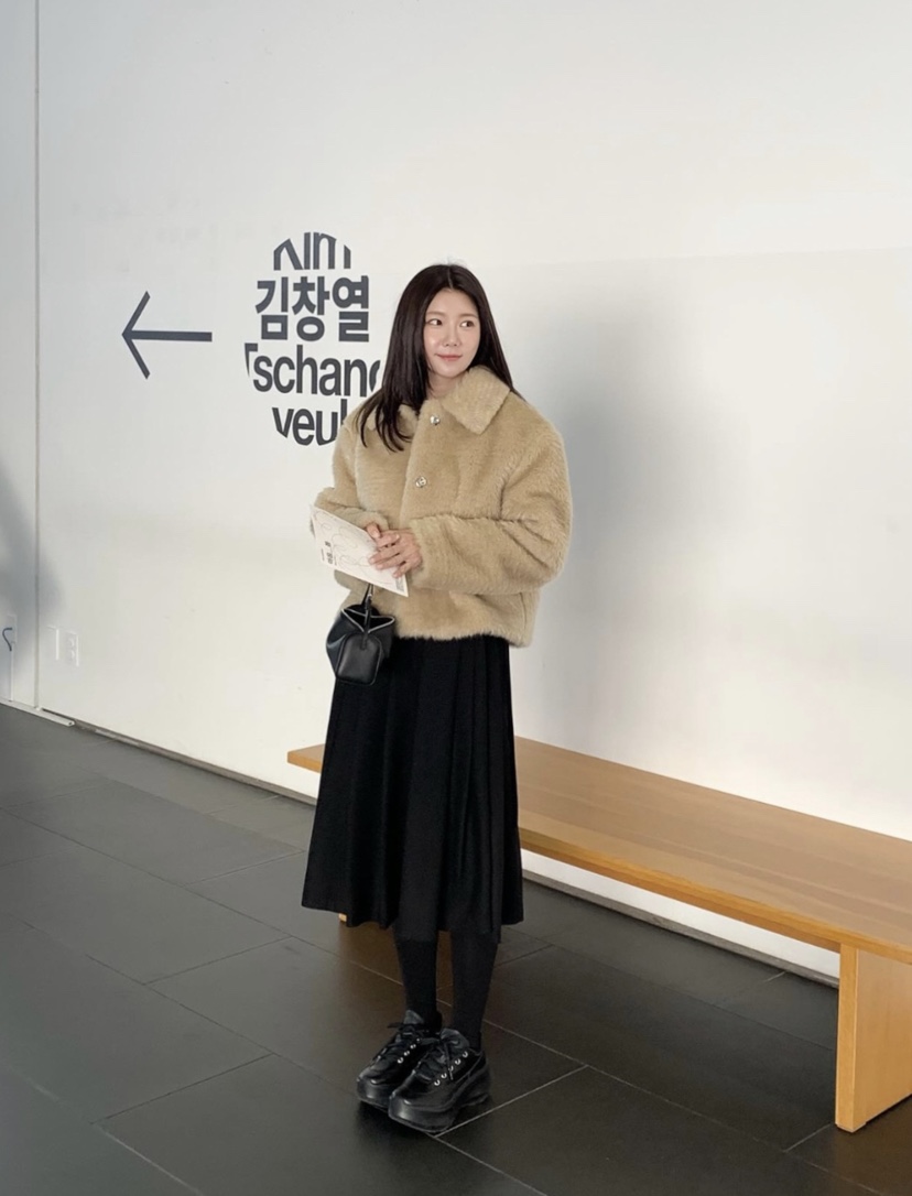 COURGETTE韓國代購㊣女裝新款25秋冬時尚半身裙中短裙羊毛褶裙COURGETTE半身裙/中短裙