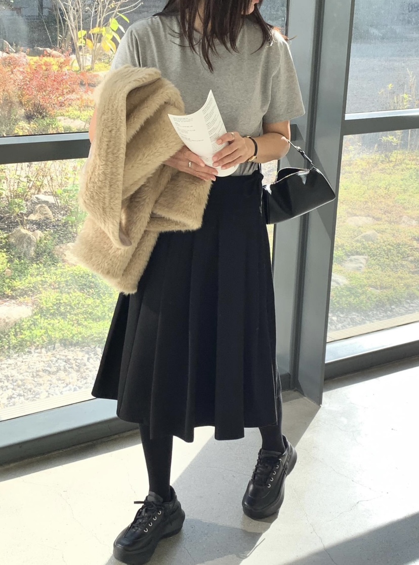 COURGETTE韓國代購㊣女裝新款25秋冬時尚半身裙中短裙羊毛褶裙COURGETTE半身裙/中短裙