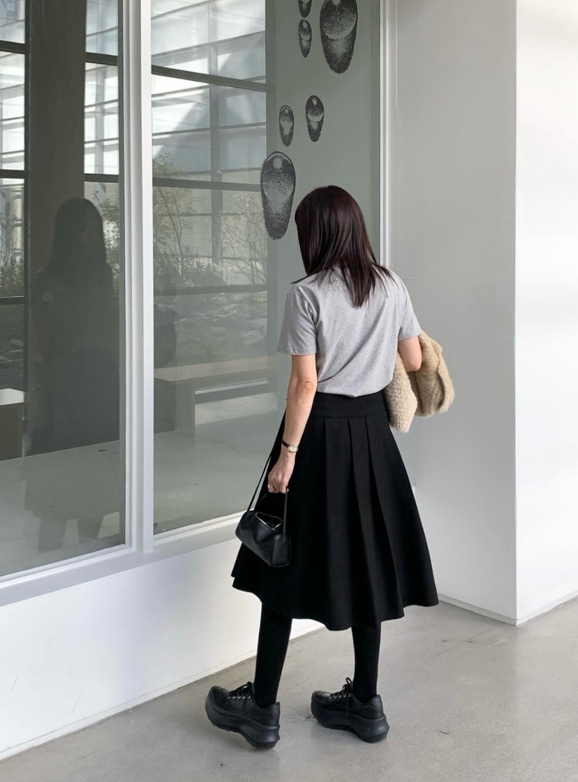 COURGETTE韓國代購㊣女裝新款25秋冬時尚半身裙中短裙羊毛褶裙COURGETTE半身裙/中短裙