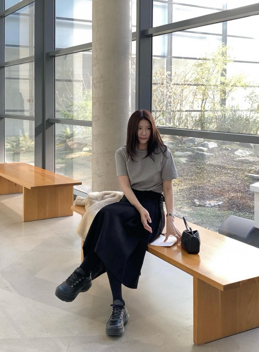 COURGETTE韓國代購㊣女裝新款25秋冬時尚半身裙中短裙羊毛褶裙COURGETTE半身裙/中短裙