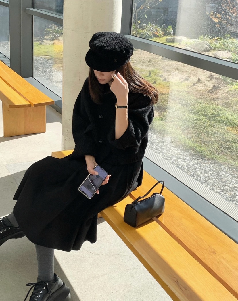 COURGETTE韓國代購㊣女裝新款25秋冬時尚半身裙中短裙羊毛褶裙COURGETTE半身裙/中短裙