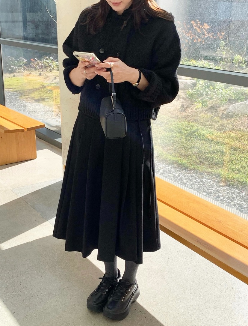 COURGETTE韓國代購㊣女裝新款25秋冬時尚半身裙中短裙羊毛褶裙COURGETTE半身裙/中短裙