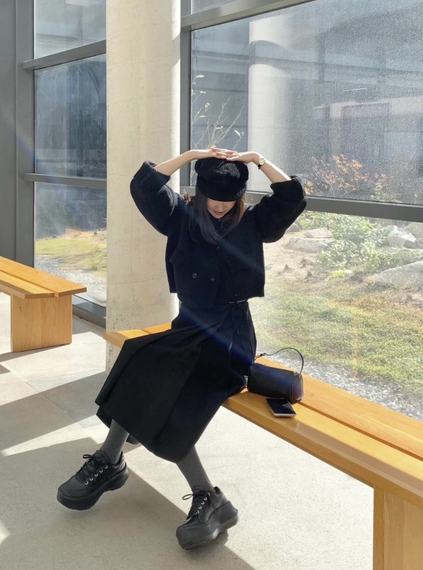 COURGETTE韓國代購㊣女裝新款25秋冬時尚半身裙中短裙羊毛褶裙COURGETTE半身裙/中短裙