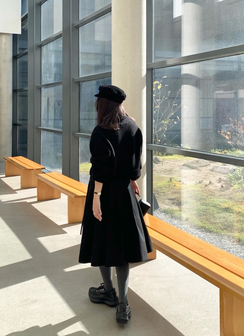 COURGETTE韓國代購㊣女裝新款25秋冬時尚半身裙中短裙羊毛褶裙COURGETTE半身裙/中短裙