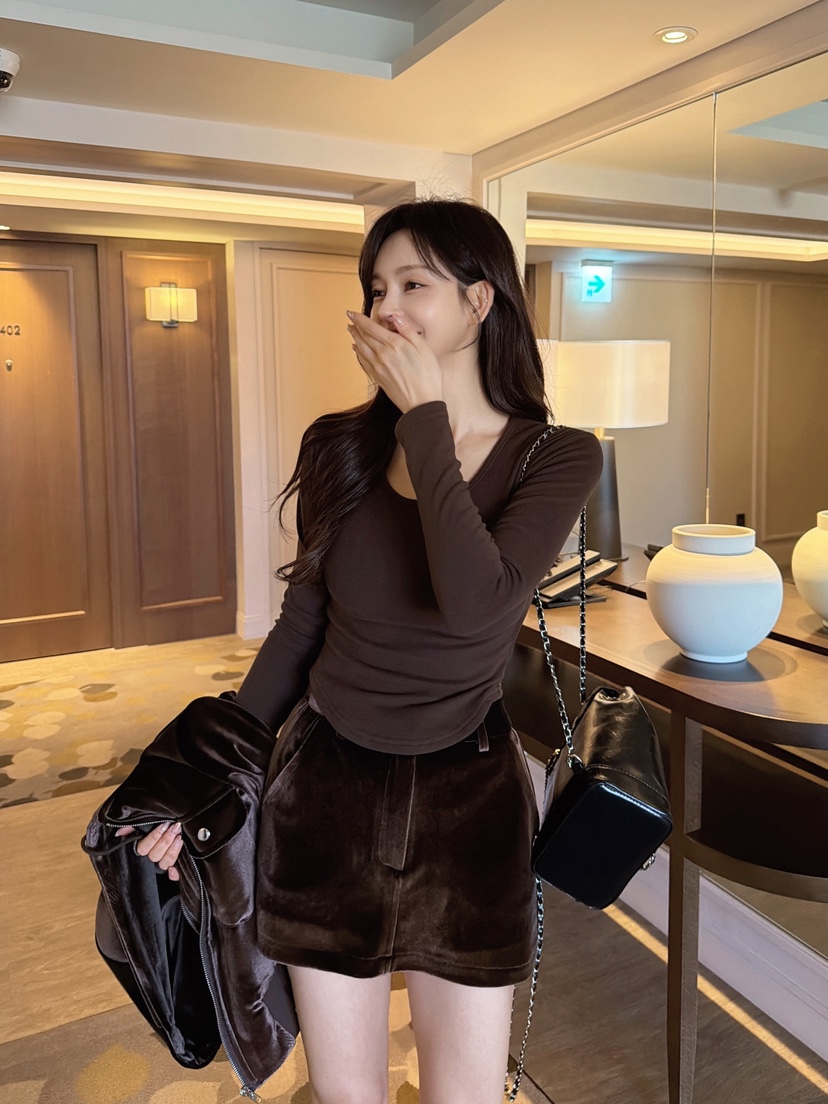 CLOTH韓國代購㊣女士新品時尚推薦25秋冬休閑職業長袖T恤抓絨CLOTH長袖T恤