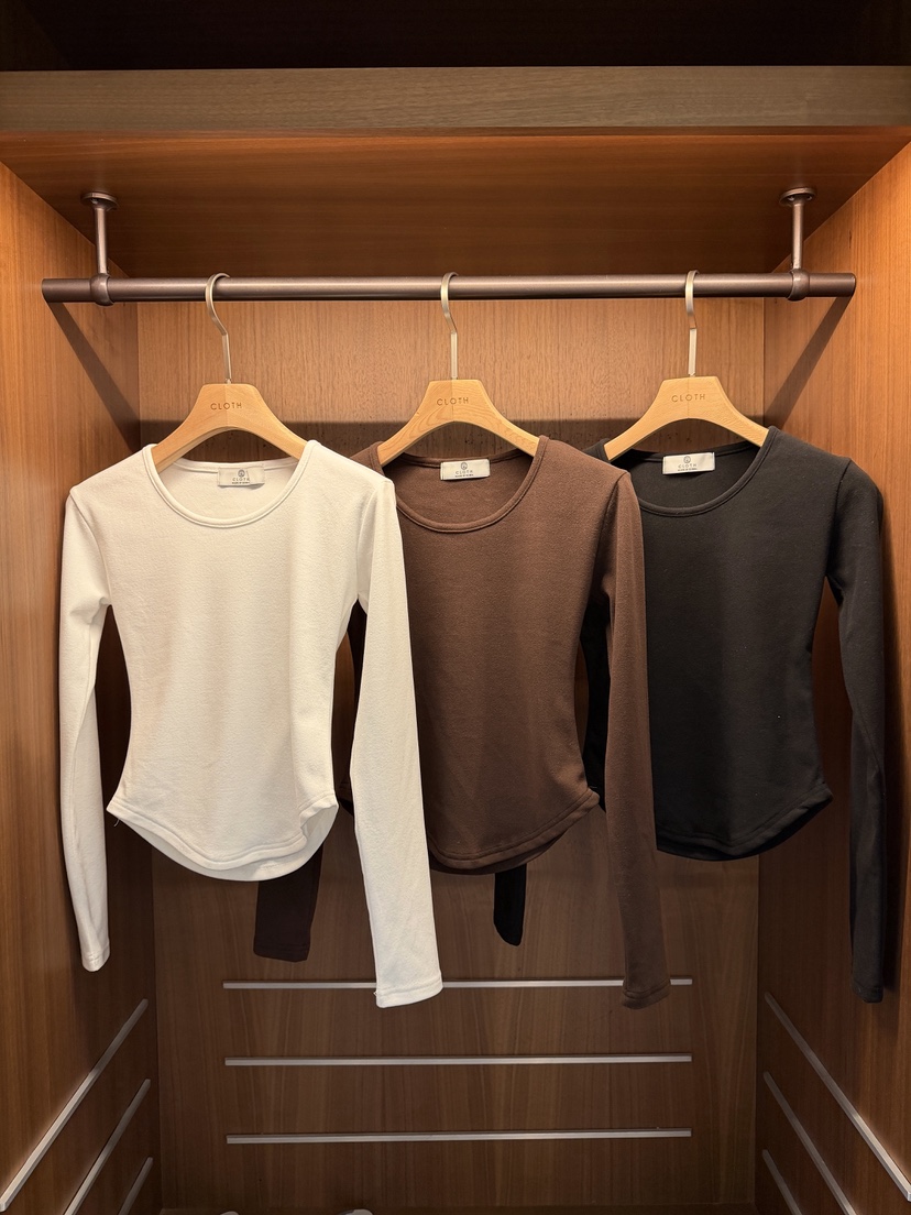CLOTH韓國代購㊣女士新品時尚推薦25秋冬休閑職業長袖T恤抓絨CLOTH長袖T恤圖色3左三色