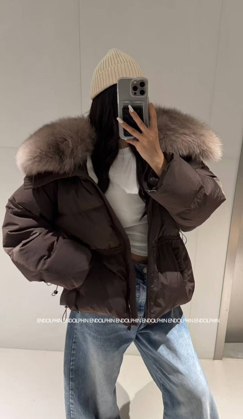 ENDOLPHIN東大門㊣直郵女裝新品熱賣人氣短款羽絨服狐貍填充絨ENDOLPHIN短款羽絨服