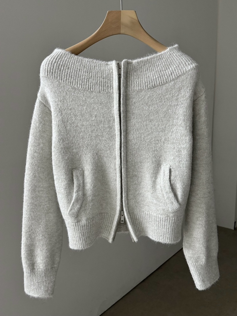 LOWBURN韓國直郵㊣女裝新款職業人氣時尚25秋冬針織衫拉鏈露肩LOWBURN針織衫圖色1