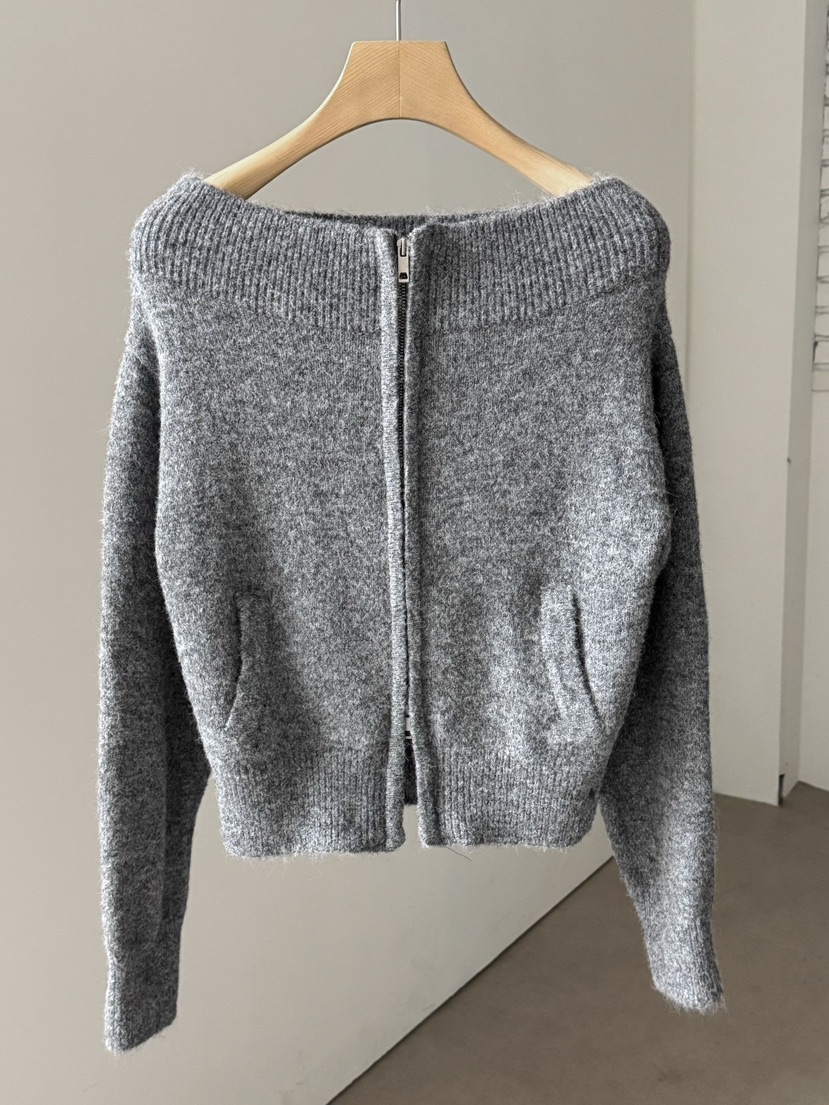 LOWBURN韓國直郵㊣女裝新款職業人氣時尚25秋冬針織衫拉鏈露肩LOWBURN針織衫圖色3