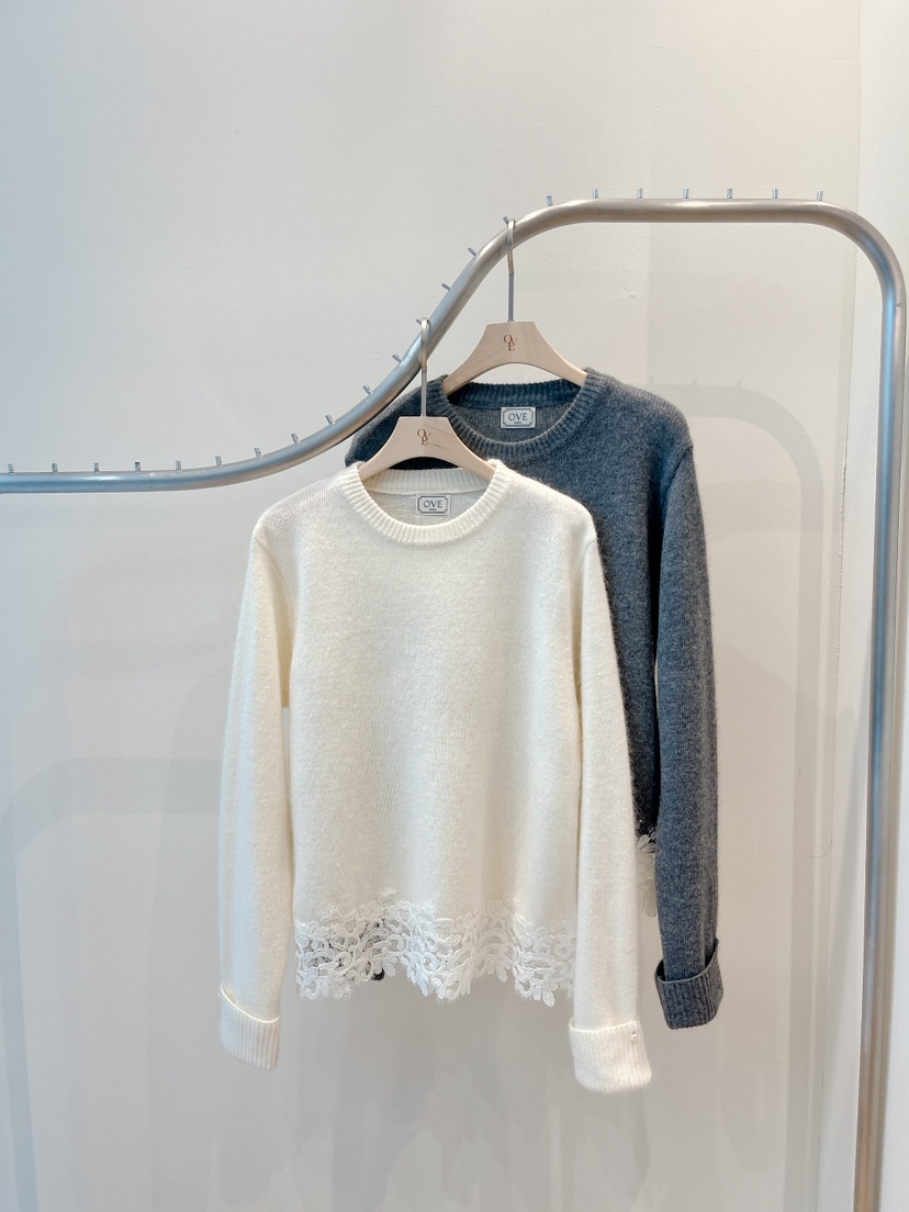 OVE東大門㊣直郵女裝新品真品推薦時尚25秋冬休閑針織衫蕾絲OVE針織衫