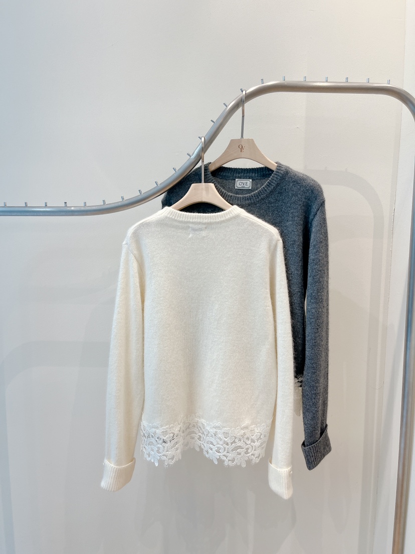 OVE東大門㊣直郵女裝新品真品推薦時尚25秋冬休閑針織衫蕾絲OVE針織衫