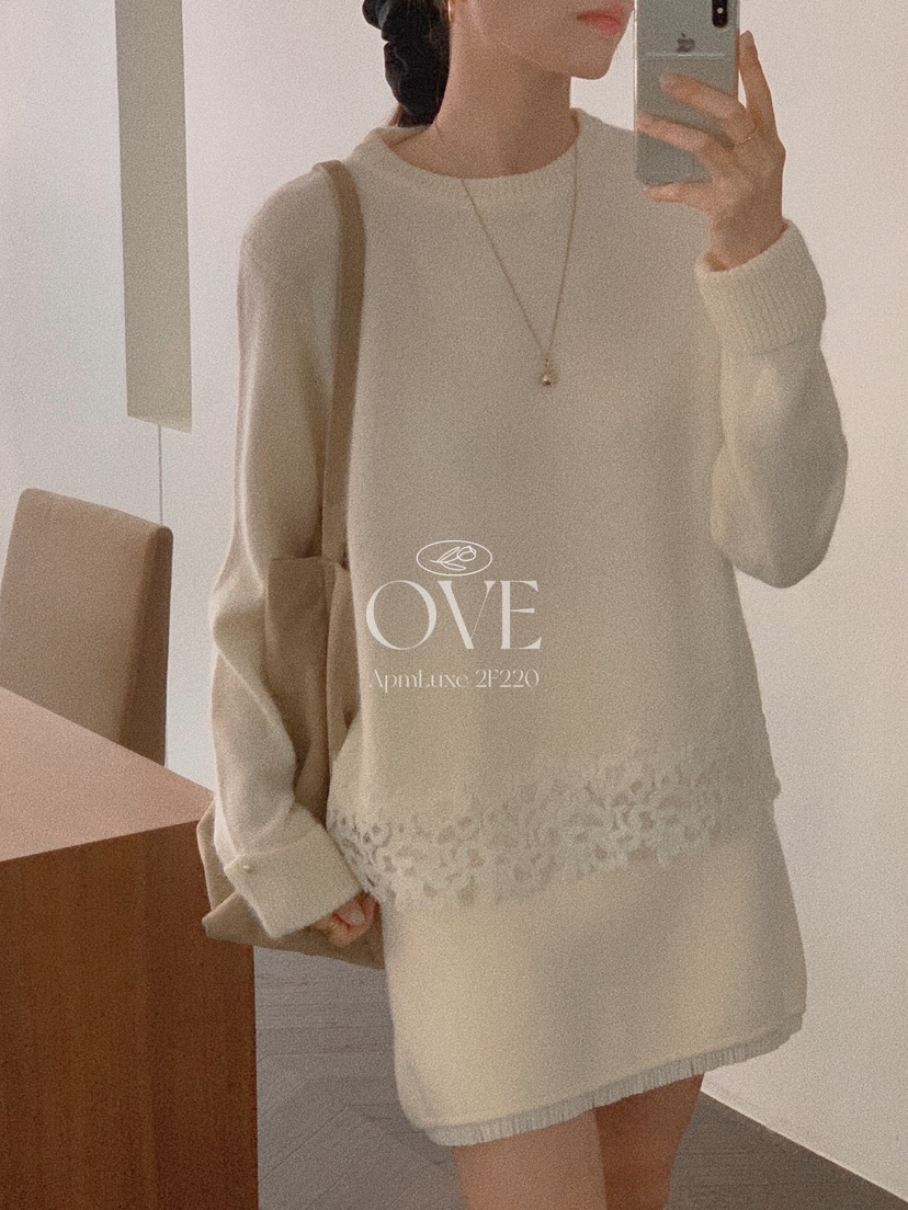 OVE東大門㊣直郵女裝新品真品推薦時尚25秋冬休閑針織衫蕾絲OVE針織衫