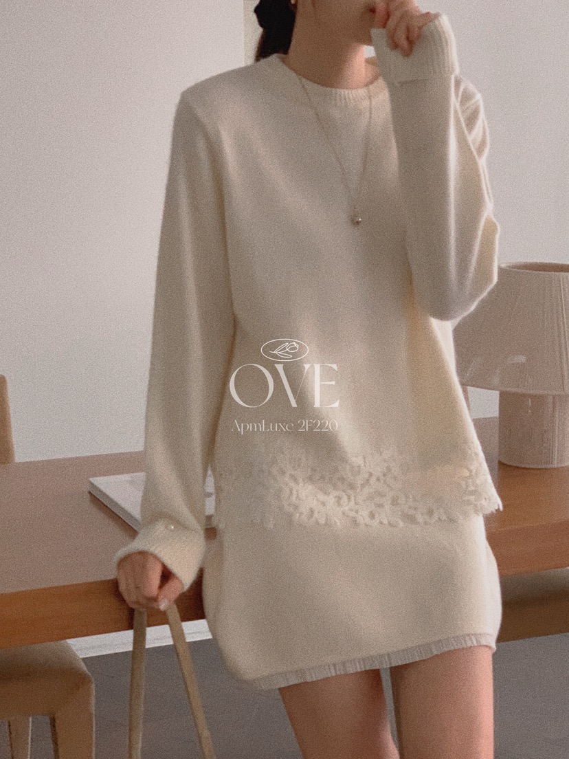 OVE東大門㊣直郵女裝新品真品推薦時尚25秋冬休閑針織衫蕾絲OVE針織衫