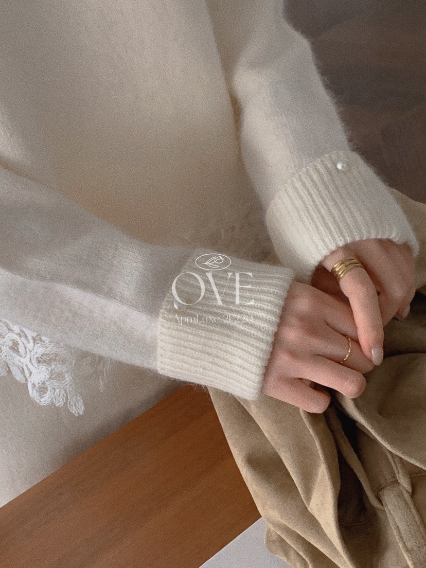 OVE東大門㊣直郵女裝新品真品推薦時尚25秋冬休閑針織衫蕾絲OVE針織衫