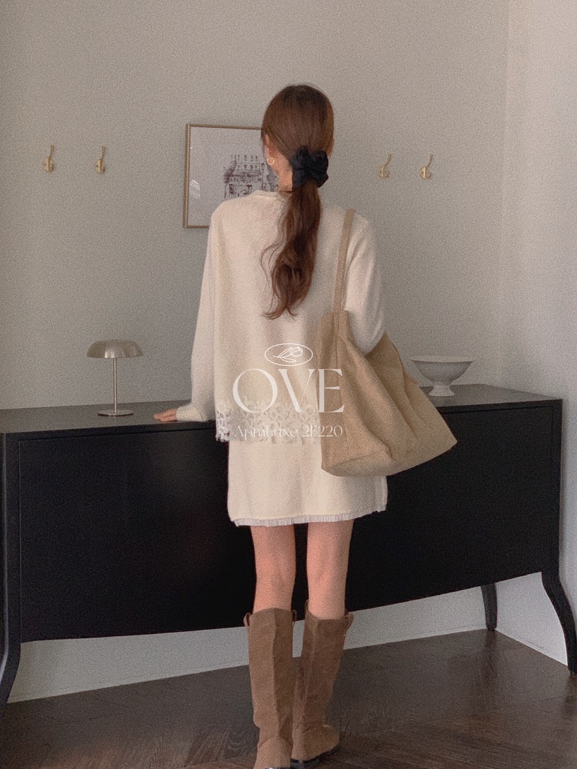 OVE東大門㊣直郵女裝新品真品推薦時尚25秋冬休閑針織衫蕾絲OVE針織衫