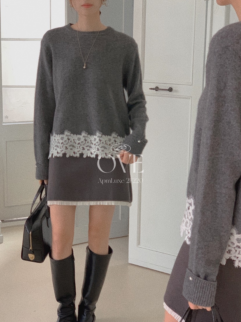 OVE東大門㊣直郵女裝新品真品推薦時尚25秋冬休閑針織衫蕾絲OVE針織衫