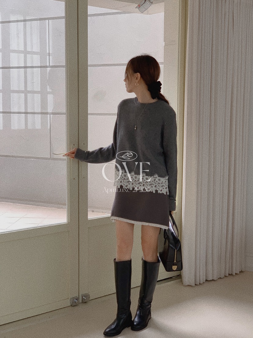 OVE東大門㊣直郵女裝新品真品推薦時尚25秋冬休閑針織衫蕾絲OVE針織衫
