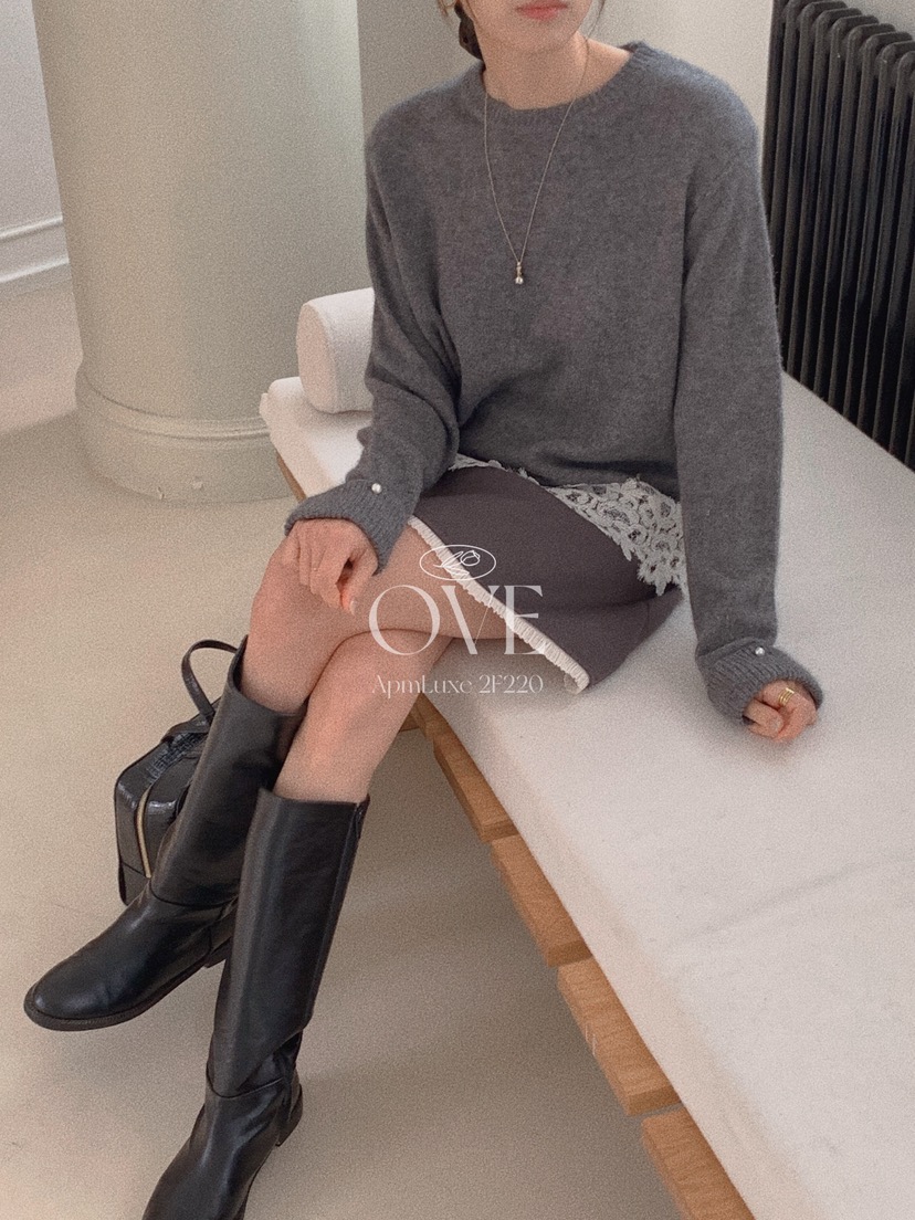 OVE東大門㊣直郵女裝新品真品推薦時尚25秋冬休閑針織衫蕾絲OVE針織衫