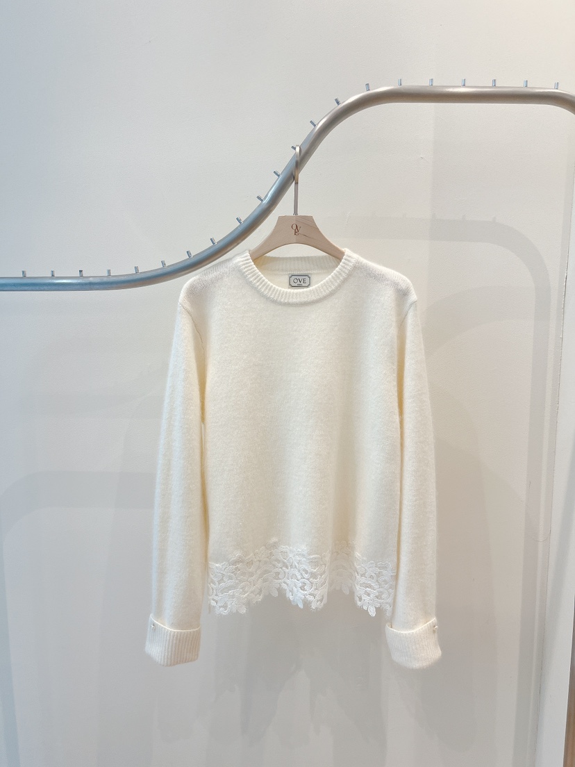 OVE東大門㊣直郵女裝新品真品推薦時尚25秋冬休閑針織衫蕾絲OVE針織衫圖色1