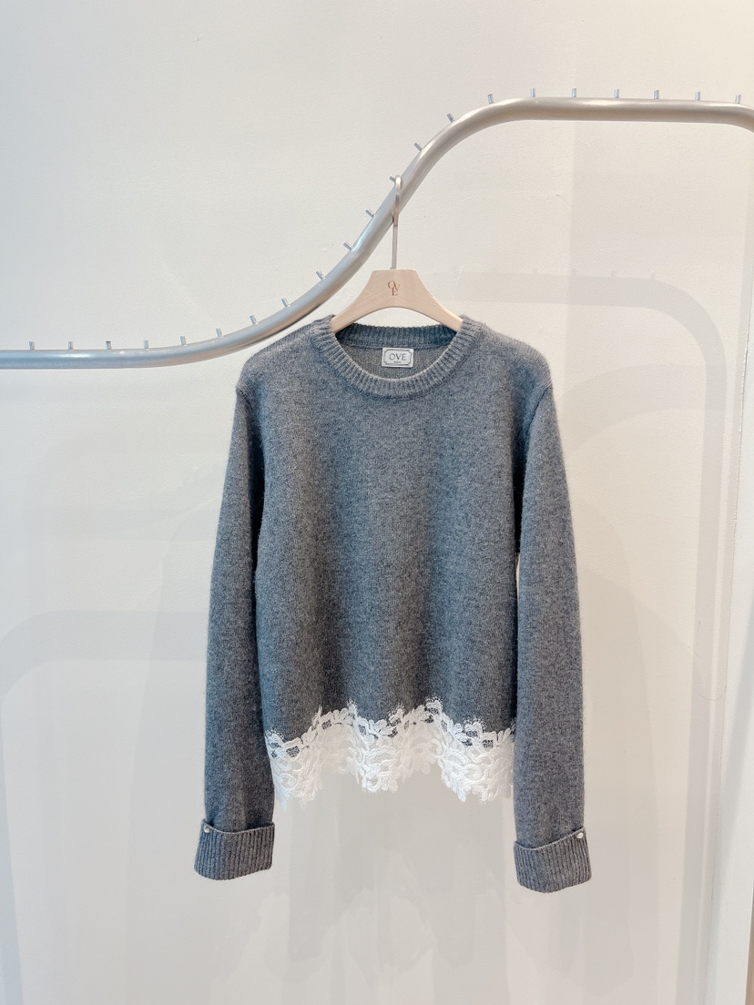 OVE東大門㊣直郵女裝新品真品推薦時尚25秋冬休閑針織衫蕾絲OVE針織衫圖色2