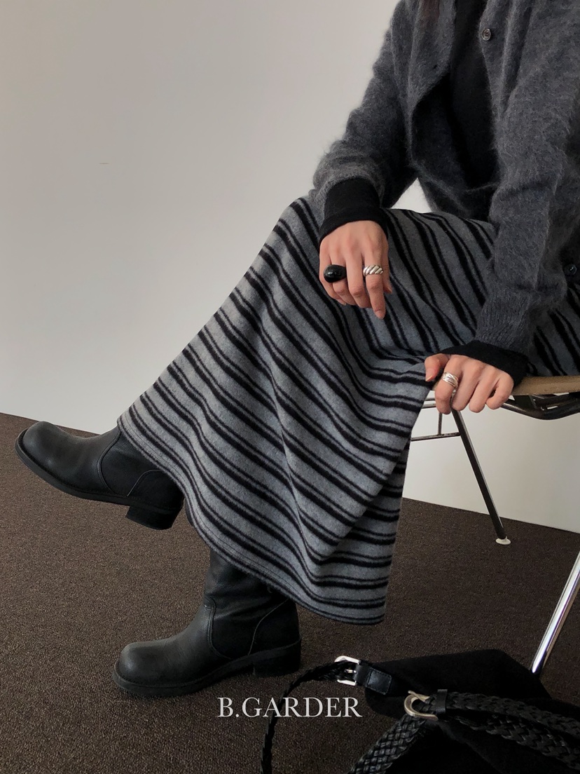 B_GARDER韓國直郵㊣女裝新款人氣時尚25秋冬推薦真品長裙條紋B.GARDER長裙