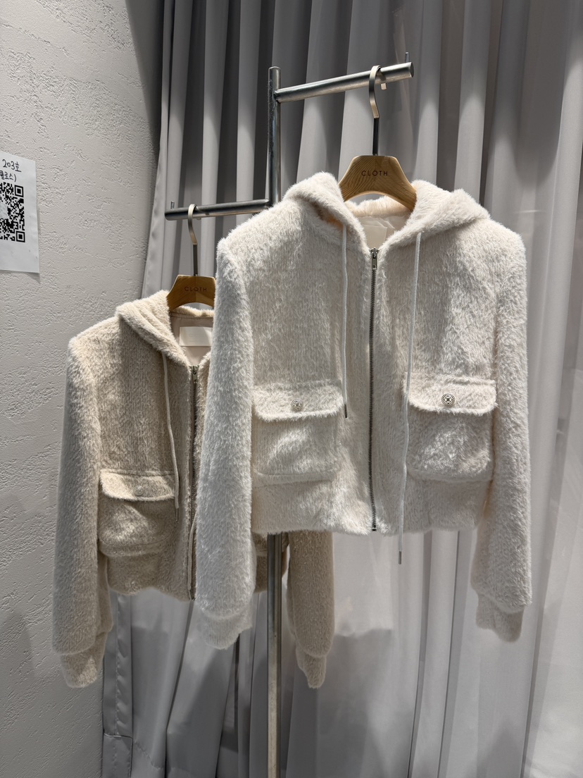 CLOTH東大門㊣實拍女士新款人氣25秋冬職業真品夾克泰迪熊連帽CLOTH夾克