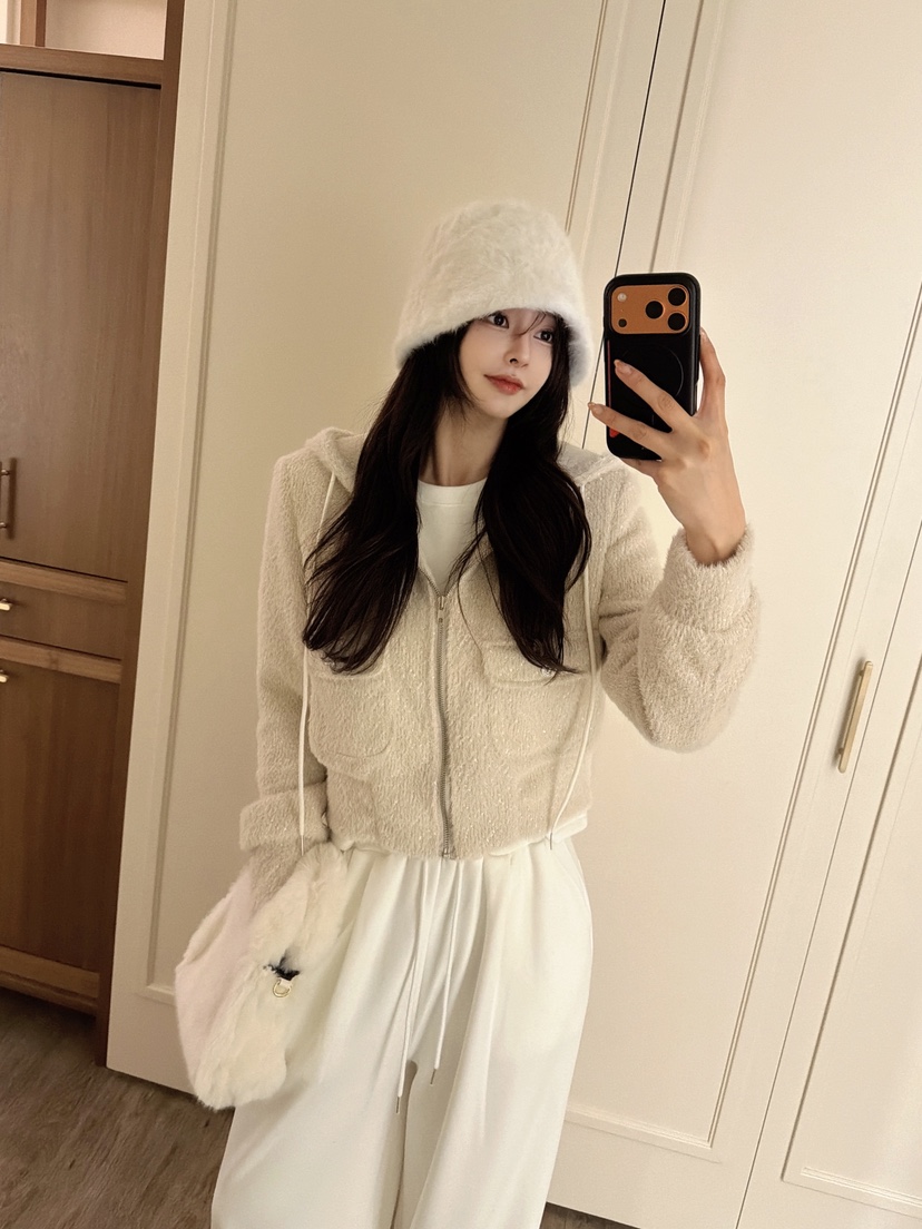 CLOTH東大門㊣實拍女士新款人氣25秋冬職業真品夾克泰迪熊連帽CLOTH夾克