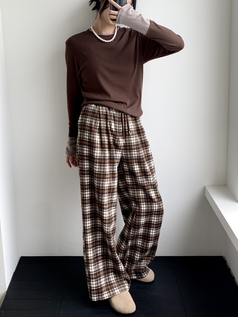 DAVICHI韓國代購㊣女士新款推薦人氣真品熱賣休閑休閑褲格子DAVICHI休閑褲