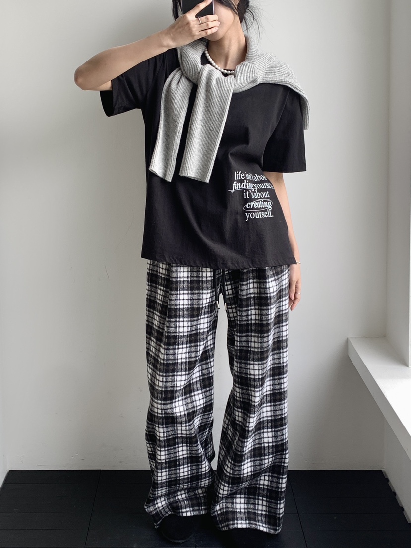 DAVICHI韓國代購㊣女士新款推薦人氣真品熱賣休閑休閑褲格子DAVICHI休閑褲