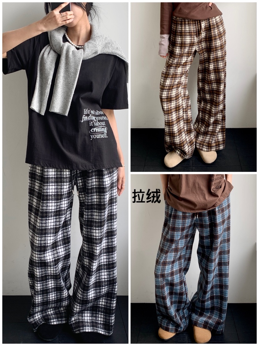 DAVICHI韓國代購㊣女士新款推薦人氣真品熱賣休閑休閑褲格子DAVICHI休閑褲