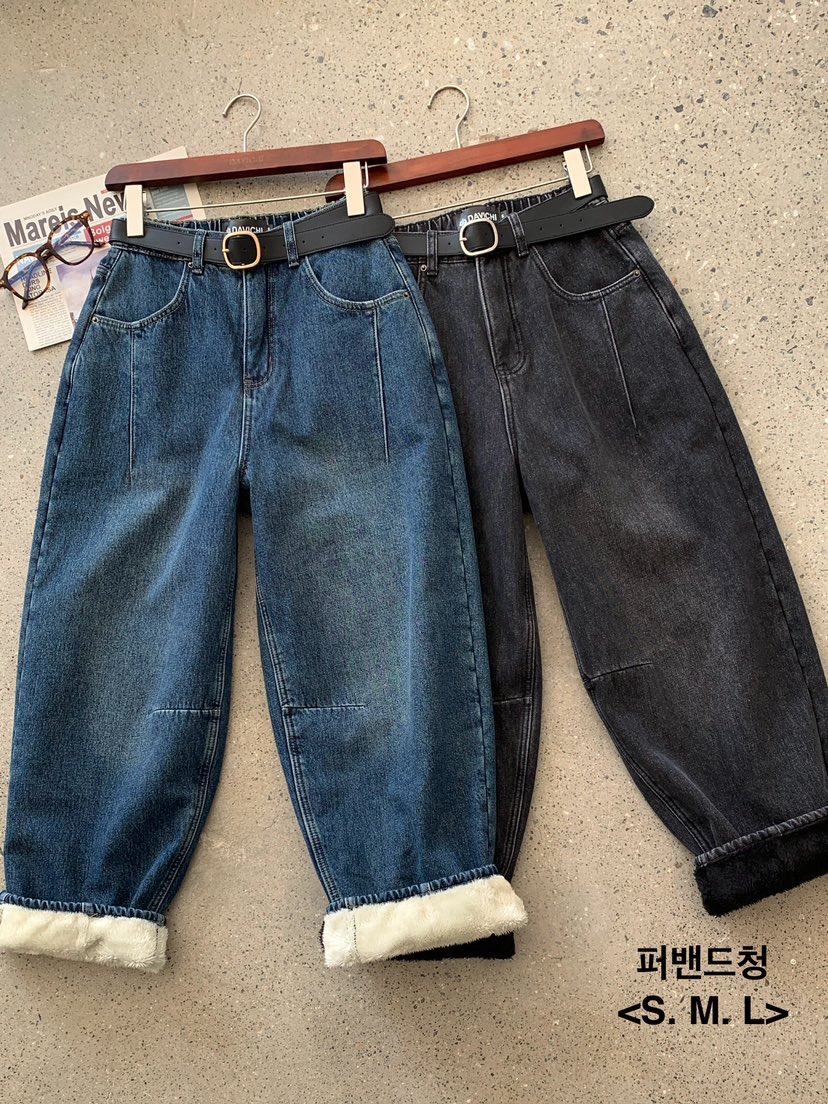 DAVICHI東大門㊣代購女裝新款人氣時尚牛仔褲含隨機腰帶加絨DAVICHI牛仔褲