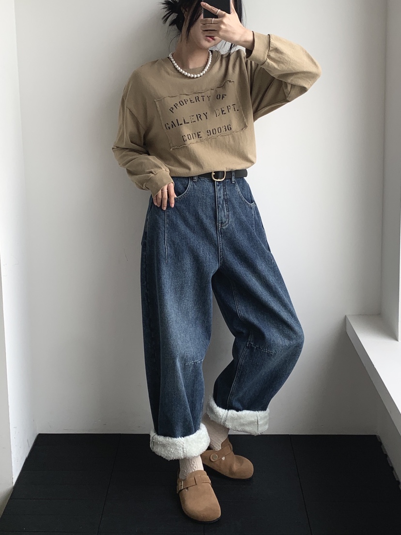 DAVICHI東大門㊣代購女裝新款人氣時尚牛仔褲含隨機腰帶加絨DAVICHI牛仔褲