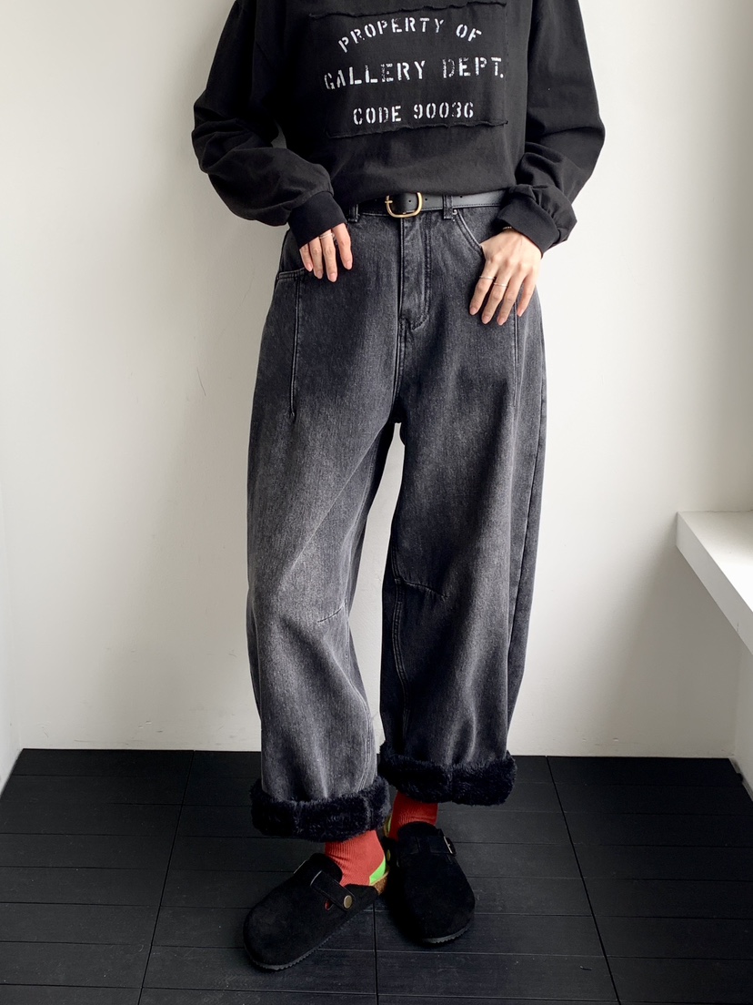 DAVICHI東大門㊣代購女裝新款人氣時尚牛仔褲含隨機腰帶加絨DAVICHI牛仔褲