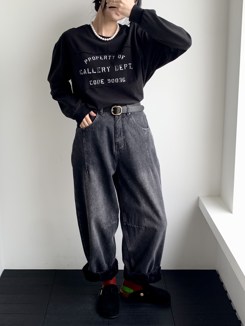 DAVICHI東大門㊣代購女裝新款人氣時尚牛仔褲含隨機腰帶加絨DAVICHI牛仔褲