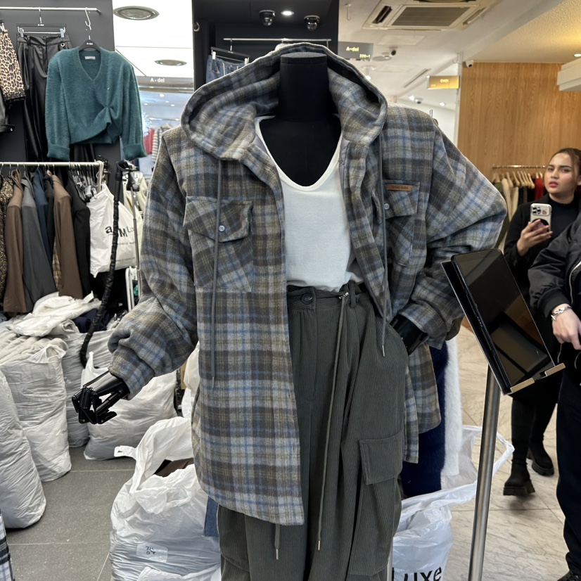 A-DEL東大門㊣直郵女士新款25秋冬推薦夾克連帽衫格子夾棉A-DEL夾克圖色2