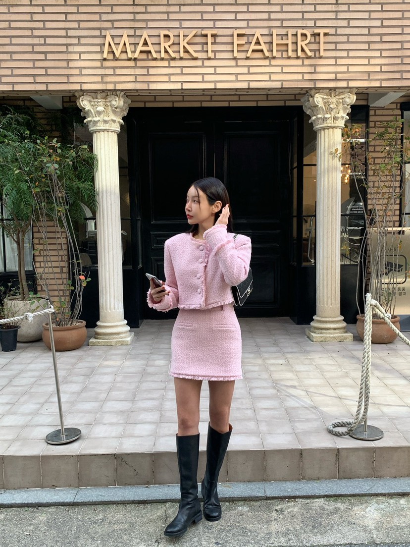 REVE CITE-L韓國代購㊣女士新品職業推薦時尚25秋冬夾克粗花呢REVE CITE夾克