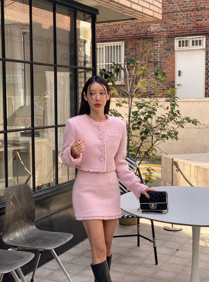 REVE CITE-L韓國代購㊣女士新品職業推薦時尚25秋冬夾克粗花呢REVE CITE夾克