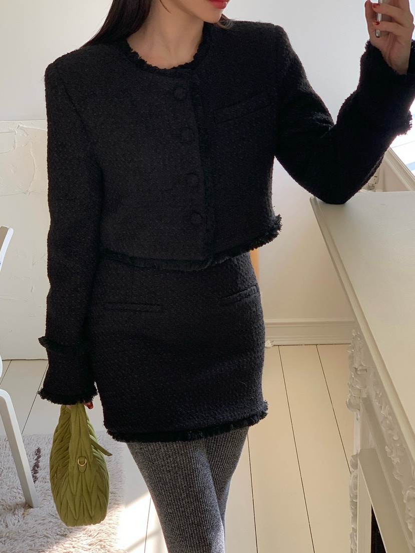 REVE CITE-L韓國代購㊣女士新品職業推薦時尚25秋冬夾克粗花呢REVE CITE夾克