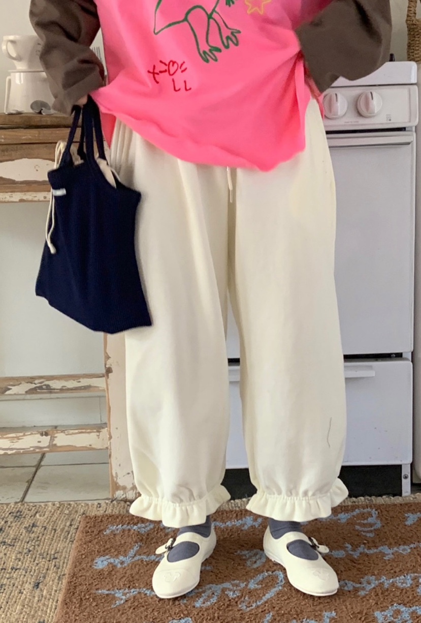 TOLL東大門㊣實拍女士新品人氣25秋冬推薦休閑褲荷葉邊抓絨TOLL休閑褲圖色6