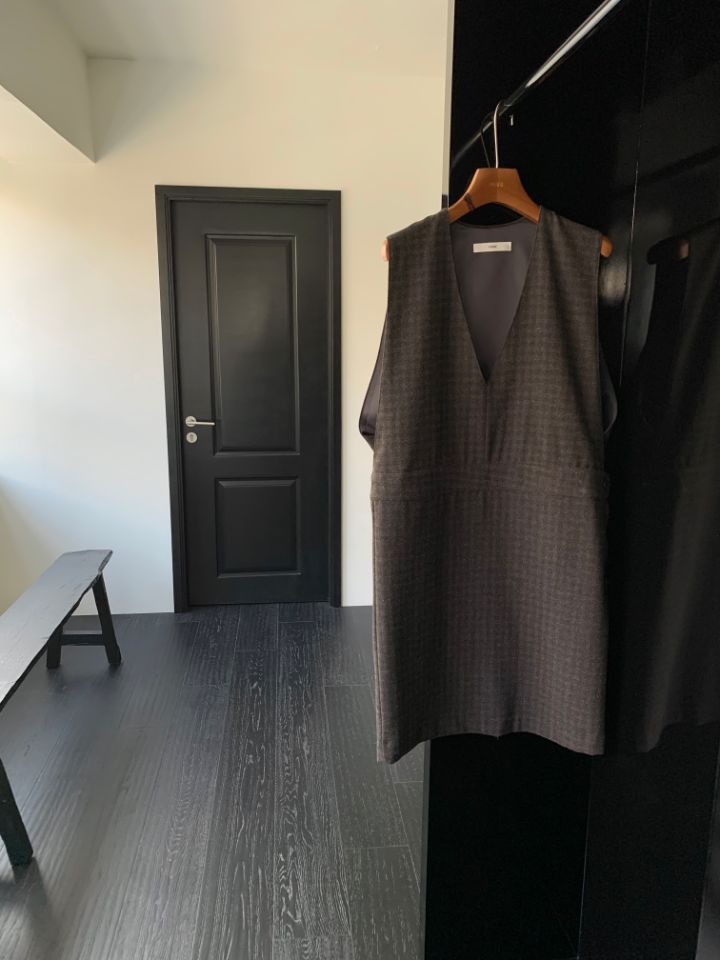 MARE韓國代購㊣女裝新品25秋冬時尚連衣裙不含內搭V領羊毛格紋MARE連衣裙