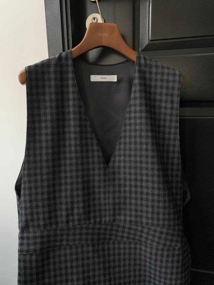 MARE韓國代購㊣女裝新品25秋冬時尚連衣裙不含內搭V領羊毛格紋MARE連衣裙